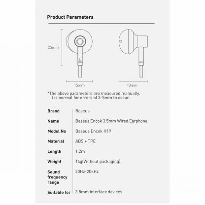 Baseus Encok Wired Earphones H19 - слушалки с микрофон за мобилни устройства с 3.5 мм жак (черен) 2