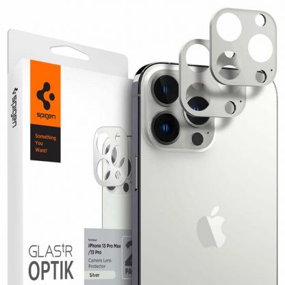Spigen Optik Lens Protector - комплект 2 броя предпазни стъклени протектора за камерата на iPhone 13 Pro, iPhone 13 Pro Max (сребрист)