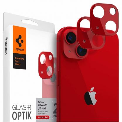 Spigen Optik Lens Protector - комплект 2 броя предпазни стъклени протектора за камерата на iPhone 13, iPhone 13 mini (червен)