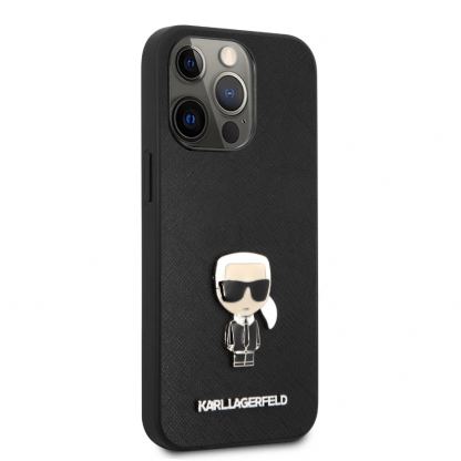 Karl Lagerfeld Ikonik Saffiano Leather Case - дизайнерски кожен кейс за iPhone 13 Pro (черен) 2