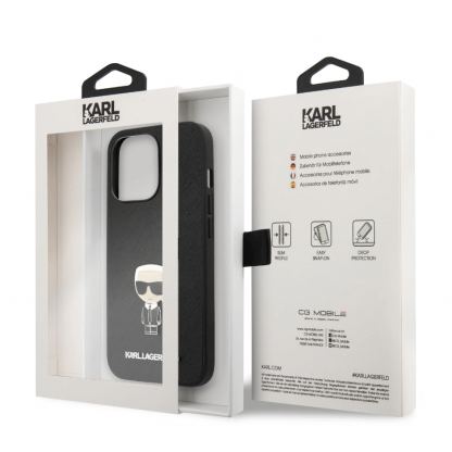 Karl Lagerfeld Ikonik Saffiano Leather Case - дизайнерски кожен кейс за iPhone 13 Pro (черен) 3