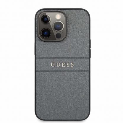 Guess Saffiano PU Leather Hard Case - дизайнерски кожен кейс за iPhone 13 Pro Max (сив) 2