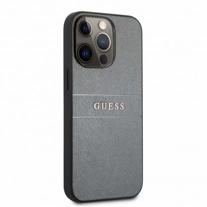 Guess Saffiano PU Leather Hard Case - дизайнерски кожен кейс за iPhone 13 Pro Max (сив) 3