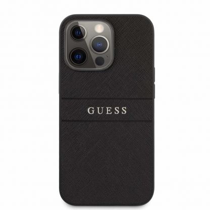 Guess Saffiano PU Leather Hard Case - дизайнерски кожен кейс за iPhone 13 Pro Max (черен) 2