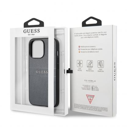 Guess Saffiano PU Leather Hard Case - дизайнерски кожен кейс за iPhone 13 Pro (сив) 6