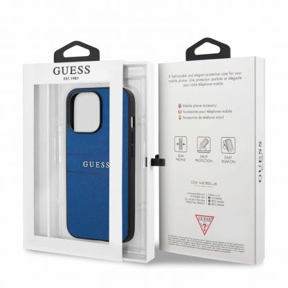 Guess Saffiano PU Leather Hard Case - дизайнерски кожен кейс за iPhone 13 Pro (син) 6