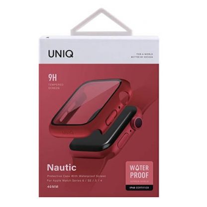 Uniq Nautic Apple Watch Case 44mm - качествен твърд кейс с вграден стъклен протектор за дисплея на Apple Watch 44мм (червен) 6