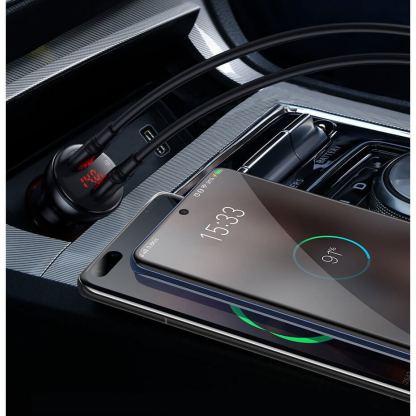 Baseus Digital Display PPS Dual Quick Car Charger 45W (TZCCBX-C0G) - зарядно за кола с USB и USB-C изход с технология за бързо зареждане и USB-C кабел (черен) 8