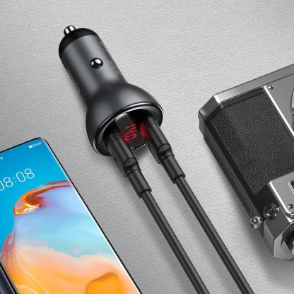 Baseus Digital Display PPS Dual Quick Car Charger 45W (TZCCBX-C0G) - зарядно за кола с USB и USB-C изход с технология за бързо зареждане и USB-C кабел (черен) 13