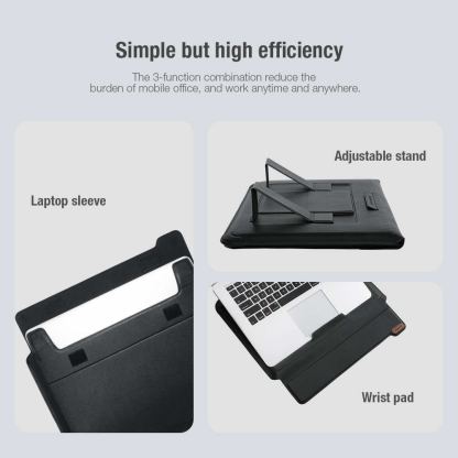 Nillkin Versatile Laptop Sleeve Horizontal 14 3in1 - калъф с цип и вградена поставка за преносими компютри до 14 инча (черен) 4