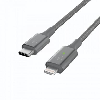 Belkin Boost Charge Smart LED USB-C to Lightning Cable - MFI сертифициран USB-C към Lightning кабел за Apple устройства с Lightning порт (120 см) (сив) 5