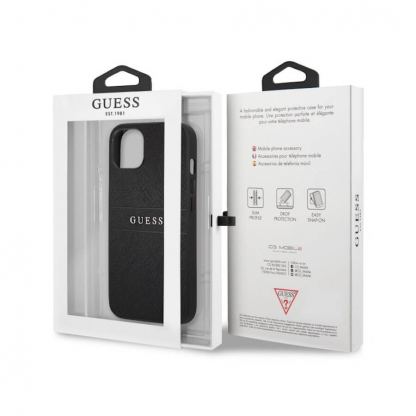 Guess Saffiano PU Leather Hard Case - дизайнерски кожен кейс за iPhone 13 mini (черен) 6