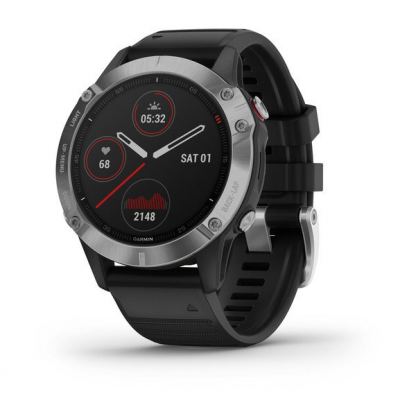 Garmin Fenix 6 - мултиспорт GPS часовник (сребрист с черна каишка) 