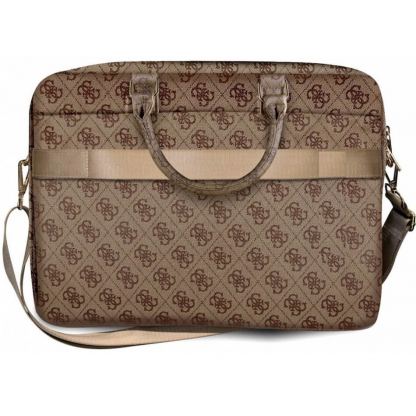 Guess PU 4G Metal Logo Computer Bag - луксозна дизайнерска чанта с дръжки и презрамка за преносими компютри до 16 инча (кафява) 2