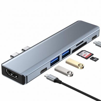 Tech-Protect USB-C Hub 7in1 v5 - USB-C хъб за свързване на допълнителна периферия за компютри и лаптопи с USB-C порт (тъмносив) 3