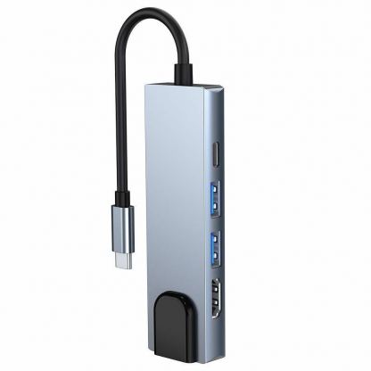 Tech-Protect USB-C Hub 5in1 v3 - USB-C хъб за свързване на допълнителна периферия за компютри и лаптопи с USB-C порт (тъмносив) 5