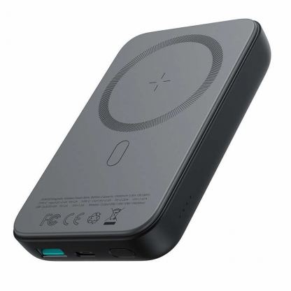 Joyroom Mini Magnetic Wireless Quick Charging Power Bank 10000 mAh - преносима външна батерия с USB-C порт, USB-A изход и безжично зареждане с MagSafe (черен)