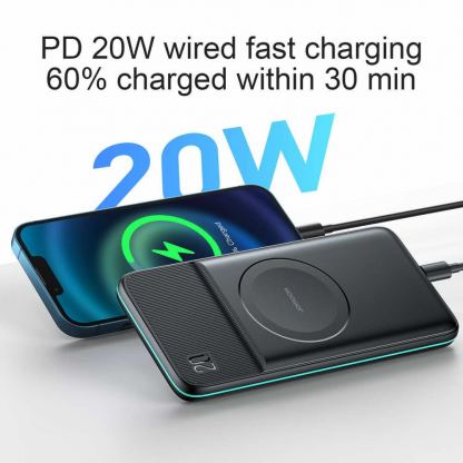 Joyroom Magnetic Wireless Quick Charging Power Bank 10000 mAh - преносима външна батерия с USB-C порт, USB-A изход и безжично зареждане с MagSafe (черен) 4