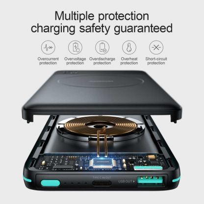 Joyroom Magnetic Wireless Quick Charging Power Bank 10000 mAh - преносима външна батерия с USB-C порт, USB-A изход и безжично зареждане с MagSafe (черен) 6