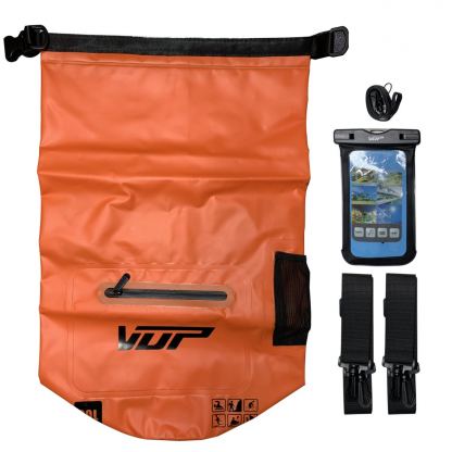 VUP Waterproof Dry Bag with Phone Case IPX8 20L - водонепромокаема чанта с презрамка и водонепромокаем калъф за телефон (оранжев)