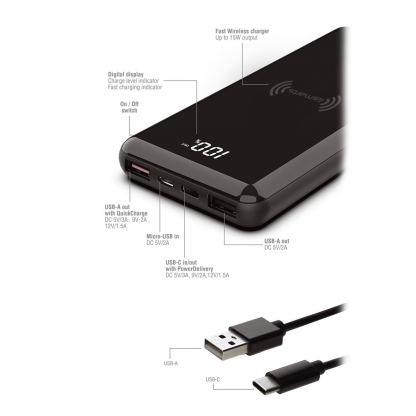 4smarts Wireless Powerbank VoltHub Ultimate 2, 10000mAh, Quick Charge, PD 18W - външна батерия с USB-C изход с възможност за безжично зареждане и технология за бързо зареждане (черен) 6