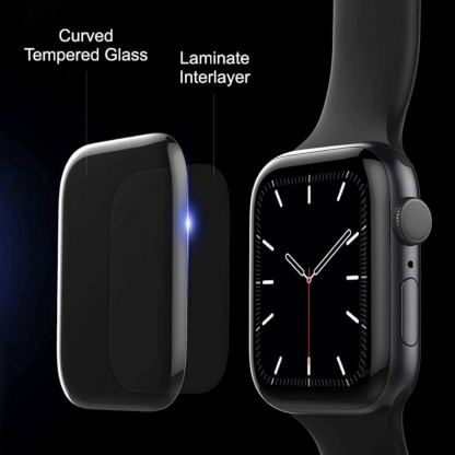 Mocolo 3D UV Tempered Glass - калено стъклено защитно покритие с извити ръбове с течно лепило и UV лампа за дисплея на Apple Watch 45мм (прозрачно) 5