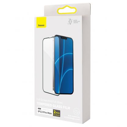Baseus Full Screen Porcelain Tempered Glass (SGQP030201) - стъклено защитно покритие за целия дисплей на iPhone 13 Pro Max (прозрачен-черен) (2 броя) 6