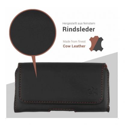 Honju Horizon Smooth Belt Leather Case Universal - кожен (естествена кожа) калъф за iPhone 13 Pro Max, 12 Pro Max и смартофни с размери до 170 x 85 мм (черен) 6