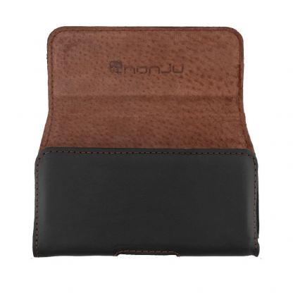 Honju Horizon Smooth Belt Leather Case Universal - кожен (естествена кожа) калъф за iPhone 13 Pro Max, 12 Pro Max и смартофни с размери до 170 x 85 мм (черен) 13