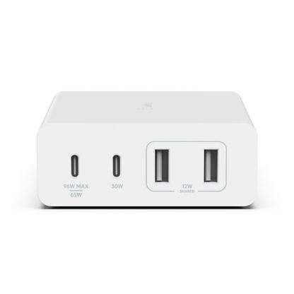 Belkin Boost Charge Pro 4-Port GaN Charger 108W - захранване за ел. мрежа за лаптопи, смартфони и таблети с 2xUSB и 2xUSB-C изходи с технология за бързо зареждане (бял) 2