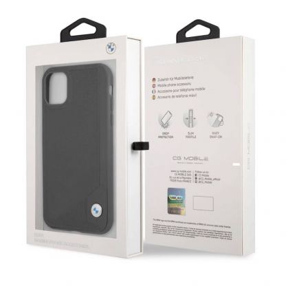 BMW Signature Leather Debossed Stripes Leather Case - кожен кейс (естествена кожа) за iPhone 11 (черен) 5