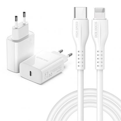 Dux Ducis Power Delivery USB-C PD Wall Charger 20W - захранване за ел. мрежа с USB-C изход с технология за бързо зареждане и USB-C към Lightning кабел (бял) 2