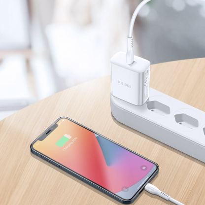 Dux Ducis Power Delivery USB-C PD Wall Charger 20W - захранване за ел. мрежа с USB-C изход с технология за бързо зареждане и USB-C към Lightning кабел (бял) 3