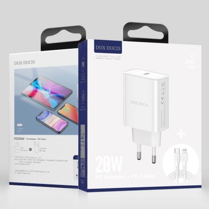Dux Ducis Power Delivery USB-C PD Wall Charger 20W - захранване за ел. мрежа с USB-C изход с технология за бързо зареждане и USB-C към Lightning кабел (бял) 5