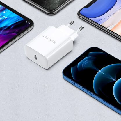Dux Ducis Power Delivery USB-C PD Wall Charger 20W - захранване за ел. мрежа с USB-C изход с технология за бързо зареждане и USB-C към Lightning кабел (бял) 8
