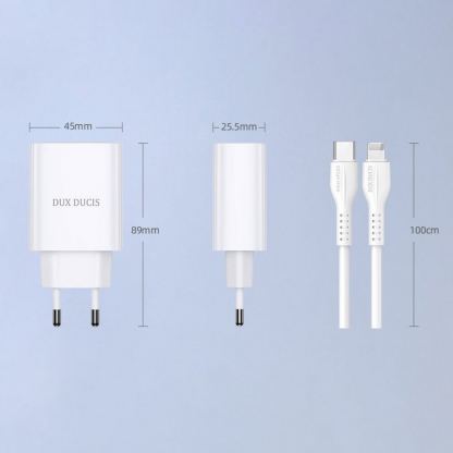 Dux Ducis Power Delivery USB-C PD Wall Charger 20W - захранване за ел. мрежа с USB-C изход с технология за бързо зареждане и USB-C към Lightning кабел (бял) 14