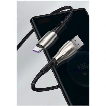 Baseus Water Drop USB to USB-C Cable Super Charge 66W (CATSD-M01) - кабел с въжена оплетка за устройства с USB-C порт (100 см) (черен) 12