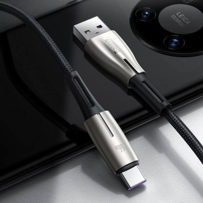 Baseus Water Drop USB to USB-C Cable Super Charge 66W (CATSD-M01) - кабел с въжена оплетка за устройства с USB-C порт (100 см) (черен) 14