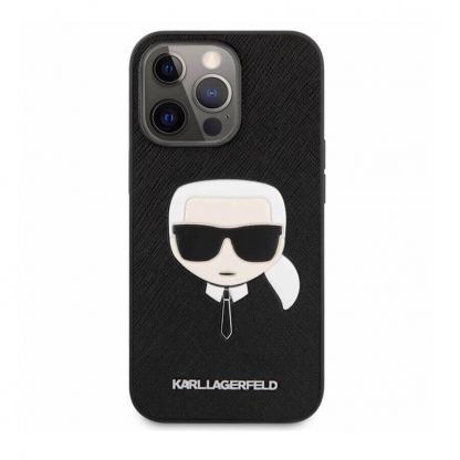 Karl Lagerfeld Saffiano Karl Head Leather Case - дизайнерски кожен кейс за iPhone 13 Pro Max (черен)  2