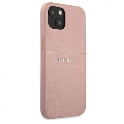 Guess Saffiano PU Leather Hard Case - дизайнерски кожен кейс за iPhone 13 (розов) 3