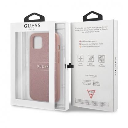 Guess Saffiano PU Leather Hard Case - дизайнерски кожен кейс за iPhone 13 (розов) 6