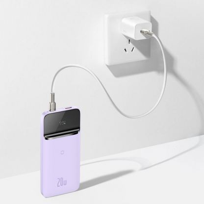 Baseus Magnetic Wireless Quick Charging Power Bank 10000 mAh (PPCX010005) - преносима външна батерия с USB-C порт, USB-A изход и безжично зареждане с MagSafe (лилав) 10