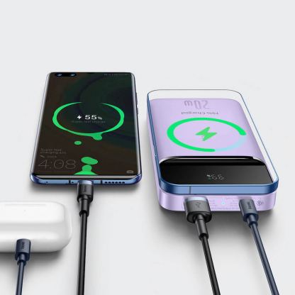 Baseus Magnetic Wireless Quick Charging Power Bank 10000 mAh (PPCX010005) - преносима външна батерия с USB-C порт, USB-A изход и безжично зареждане с MagSafe (лилав) 11