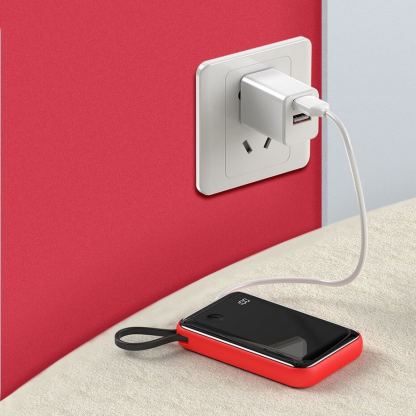 Baseus Mini S Digital Display Power Bank 15W Wireless Charger 10000mAh (PPXF-A09) - външна батерия 10000 mAh с вграден USB-C кабел и USB-C, USB-A и Lightning портове (черен-червен) 3