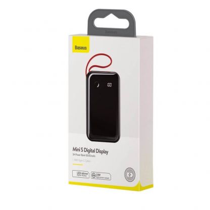 Baseus Mini S Digital Display Power Bank 15W Wireless Charger 10000mAh (PPXF-A09) - външна батерия 10000 mAh с вграден USB-C кабел и USB-C, USB-A и Lightning портове (черен-червен) 5