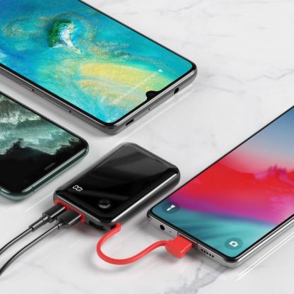 Baseus Mini S Digital Display Power Bank 15W Wireless Charger 10000mAh (PPXF-A09) - външна батерия 10000 mAh с вграден USB-C кабел и USB-C, USB-A и Lightning портове (черен-червен) 7