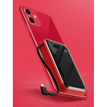 Baseus Mini S Digital Display Power Bank 15W Wireless Charger 10000mAh (PPXF-A09) - външна батерия 10000 mAh с вграден USB-C кабел и USB-C, USB-A и Lightning портове (черен-червен) 8