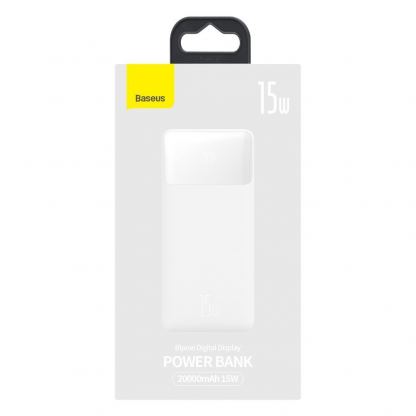 Baseus Bipow Digital Display Power Bank 15W 20000mAh (PPDML-J02) - външна батерия с два USB-A и един USB-C изходи и технология за бързо зареждане (бял) 15