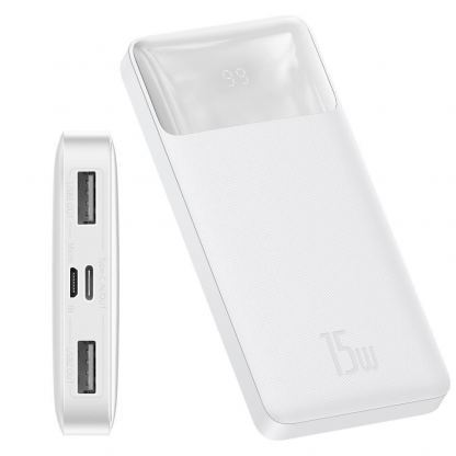 Baseus Bipow Digital Display Power Bank 15W 10000mAh (PPDML-I02) - външна батерия с два USB-A и един USB-C изходи и технология за бързо зареждане (бял) 2
