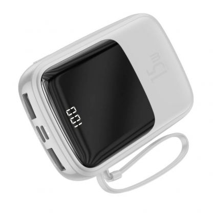 Baseus Qpow Digital Display Power bank with Lightning cable 15W 10000mAh (PPQD-B02) - външна батерия 10000 mAh с вграден Lightning кабел и USB-C, USB-A и Lightning портове (бял) 4